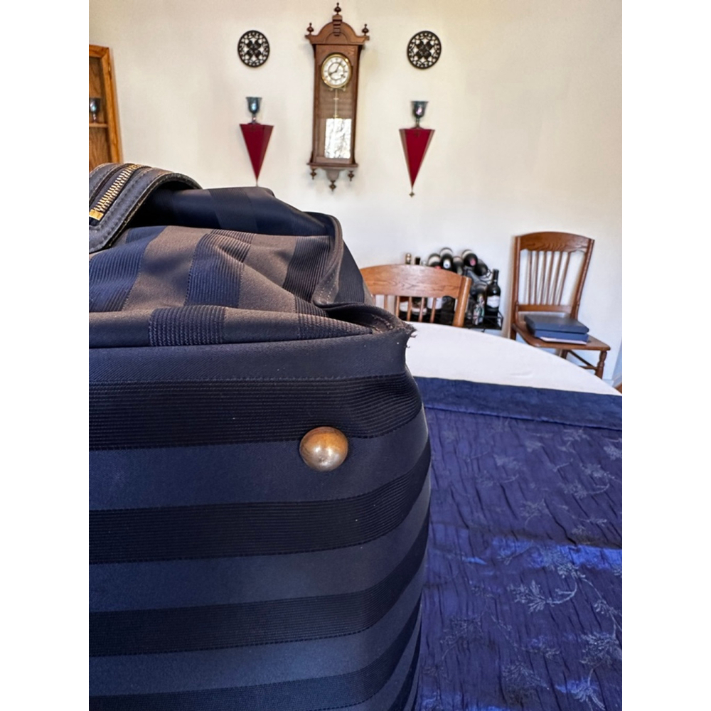 Valentino Garavani Leather & Nylon Navy Striped Travel Bag - Picture 9 of 16